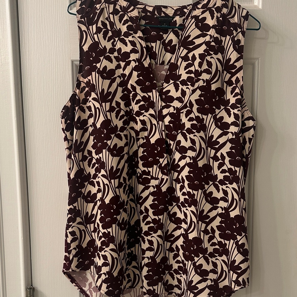 Ann Taylor Floral Sleeveless Top - Burgundy and Cream